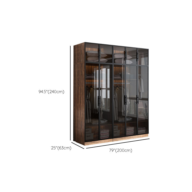 Modern Freestanding Wardrobe Armoire Tempered Glass Doors Wardrobe with Shelves