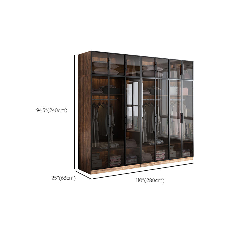Modern Freestanding Wardrobe Armoire Tempered Glass Doors Wardrobe with Shelves