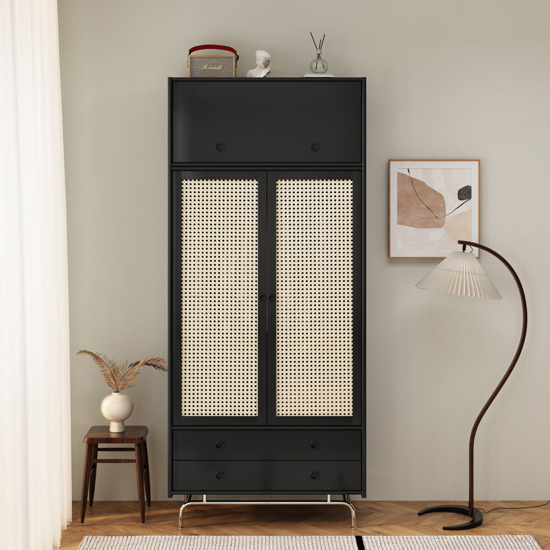 Black Solid Wood Wardrobe Modern Freestanding Wardrobe with Legs