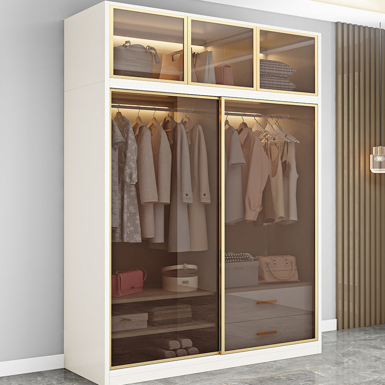 Modern Wit Wood Frame Garderobe Vrijstaande garderobe met schuifglazen deuren