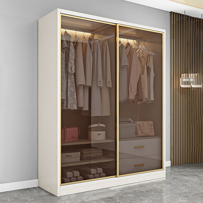 Modern Wit Wood Frame Garderobe Vrijstaande garderobe met schuifglazen deuren
