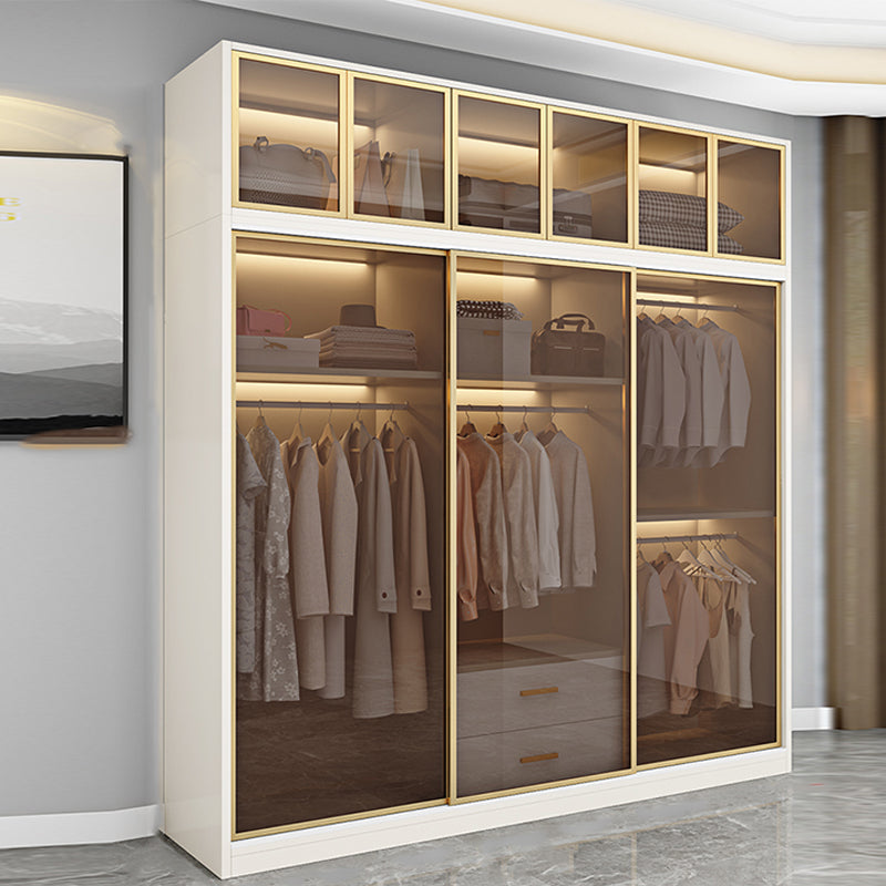 Modern Wit Wood Frame Garderobe Vrijstaande garderobe met schuifglazen deuren