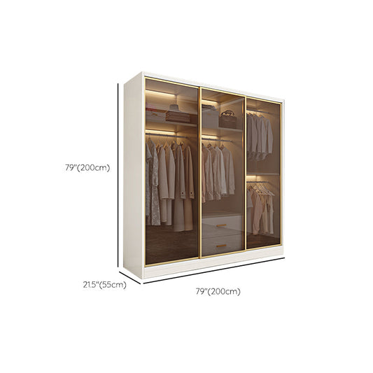 Modern White Wood Frame Wardrobe Freestanding Wardrobe with Sliding Glass Doors