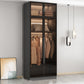 モダンな木製フレームワードローブ自立型多機能ワードローブ強化ガラスドア
