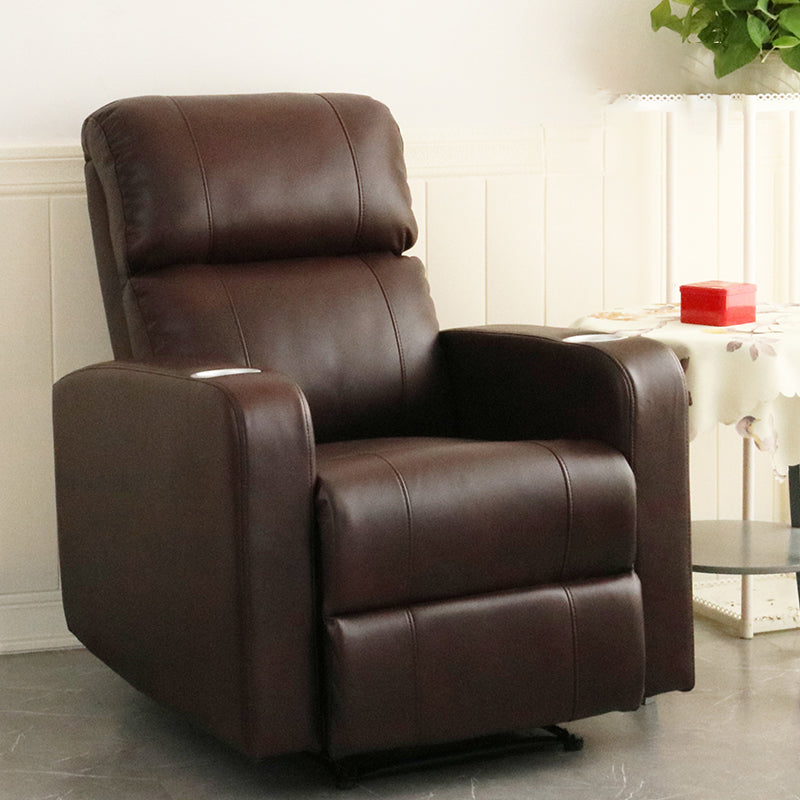 Contemporary Home Theater Recliner Metal Solid Color Indoor Standard Manual-Push Botton Brown Clearhalo 'Chairs & Seating' 'furn' 'furn_recliners' 'Furniture' 'Living Room Furniture' 'Recliners' 7179338