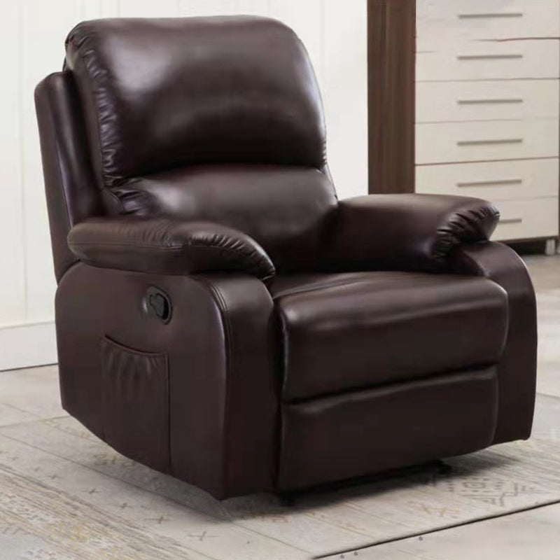 Contemporary Home Theater Recliner Metal Solid Color Indoor Standard Manual-Push Botton Dark Brown Clearhalo 'Chairs & Seating' 'furn' 'furn_recliners' 'Furniture' 'Living Room Furniture' 'Recliners' 7179343