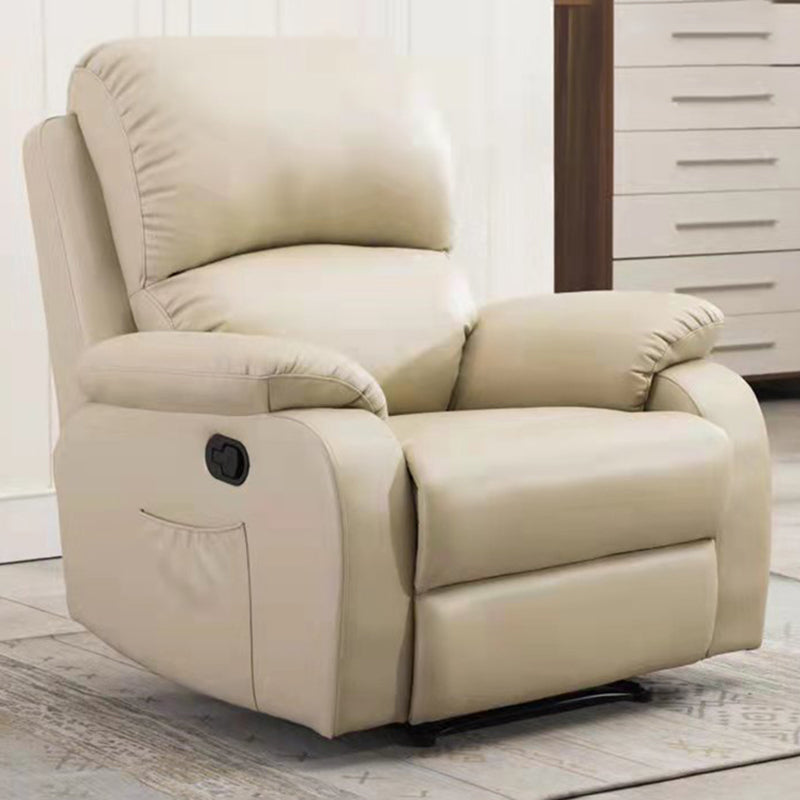 Contemporary Home Theater Recliner Metal Solid Color Indoor Standard Manual-Push Botton Beige Clearhalo 'Chairs & Seating' 'furn' 'furn_recliners' 'Furniture' 'Living Room Furniture' 'Recliners' 7179347