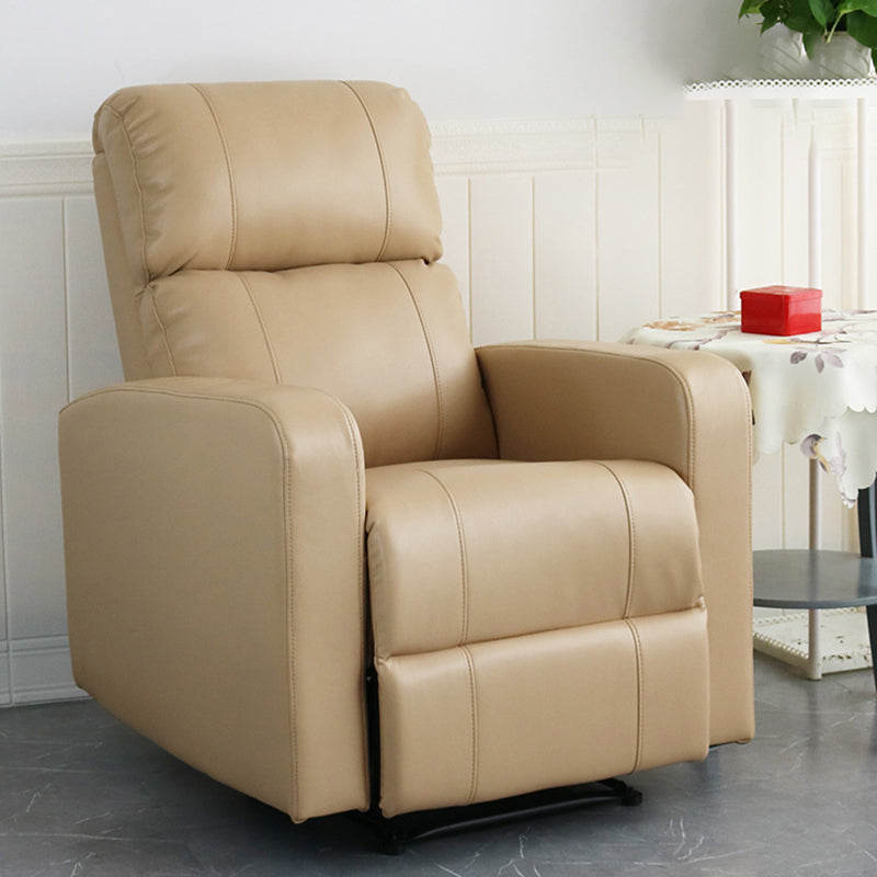Contemporary Home Theater Recliner Metal Solid Color Indoor Standard Manual-Push Botton Light Khaki Clearhalo 'Chairs & Seating' 'furn' 'furn_recliners' 'Furniture' 'Living Room Furniture' 'Recliners' 7179348