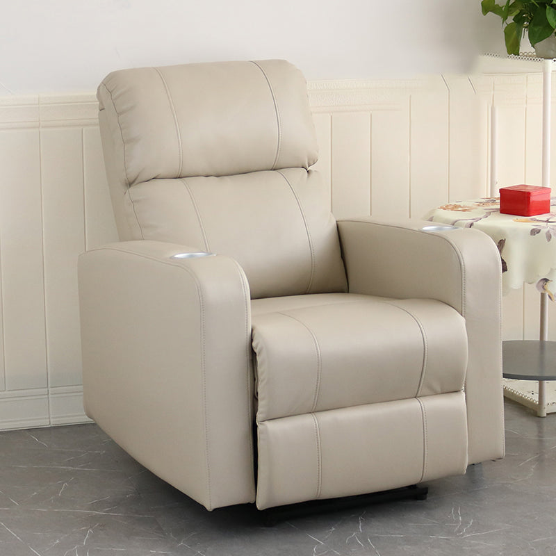 Contemporary Home Theater Recliner Metal Solid Color Indoor Standard Manual-Push Botton Griege Clearhalo 'Chairs & Seating' 'furn' 'furn_recliners' 'Furniture' 'Living Room Furniture' 'Recliners' 7179352