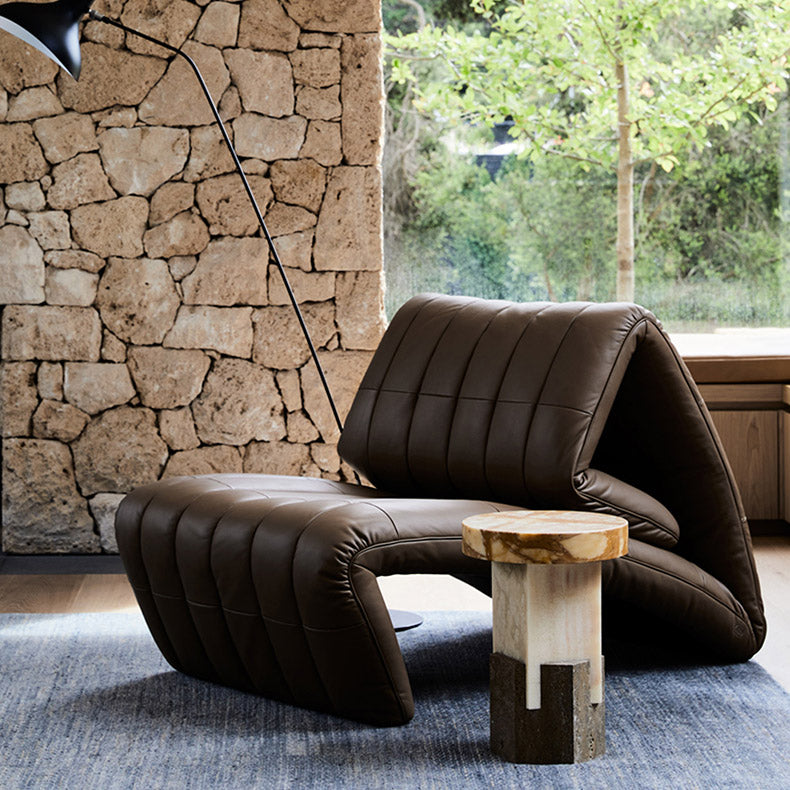 Sedia reclinabile in metallo in cuoio contemporaneo