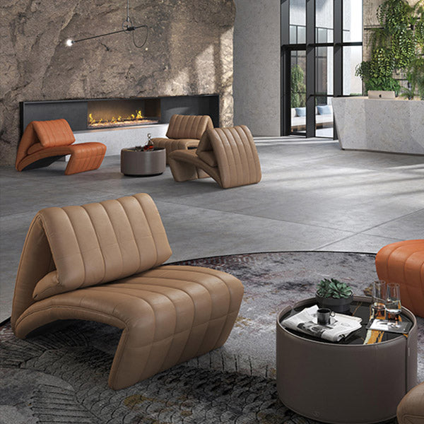 Sedia reclinabile in metallo in cuoio contemporaneo