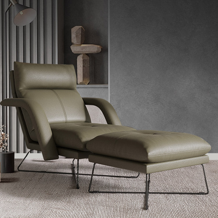 Metalen frame standaard ligstoel vaste kleur lederen reclinner stoel met poef