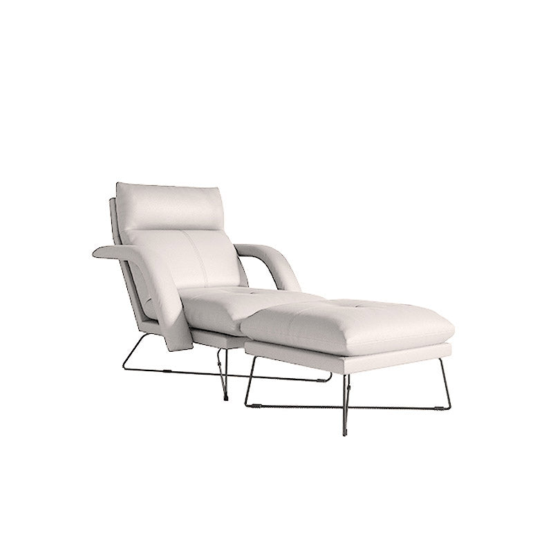 Metalen frame standaard ligstoel vaste kleur lederen reclinner stoel met poef