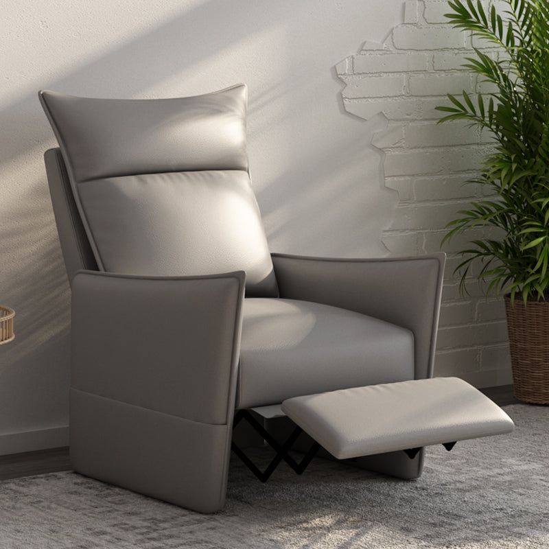 Manual-Push Standard Recliner with Storage Solid Color Recliner Chair with Footrest Faux Leather Gray Clearhalo 'Chairs & Seating' 'furn' 'furn_recliners' 'Furniture' 'Living Room Furniture' 'Recliners' 7179788