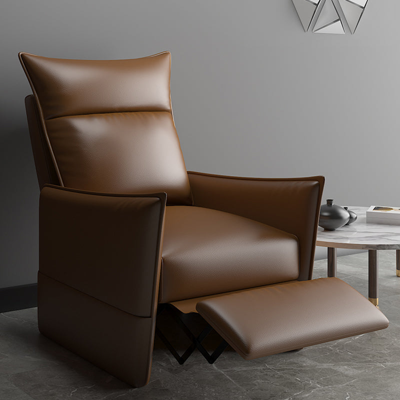 Manual-Push Standard Recliner with Storage Solid Color Recliner Chair with Footrest Faux Leather Brown Clearhalo 'Chairs & Seating' 'furn' 'furn_recliners' 'Furniture' 'Living Room Furniture' 'Recliners' 7179793