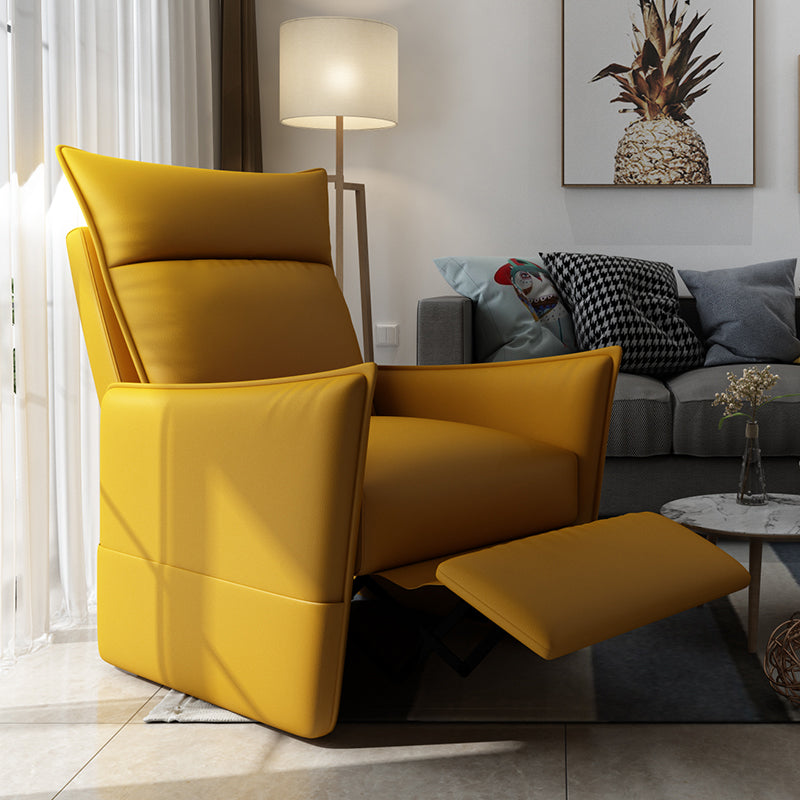 Manual-Push Standard Recliner with Storage Solid Color Recliner Chair with Footrest Linen Yellow Clearhalo 'Chairs & Seating' 'furn' 'furn_recliners' 'Furniture' 'Living Room Furniture' 'Recliners' 7179797