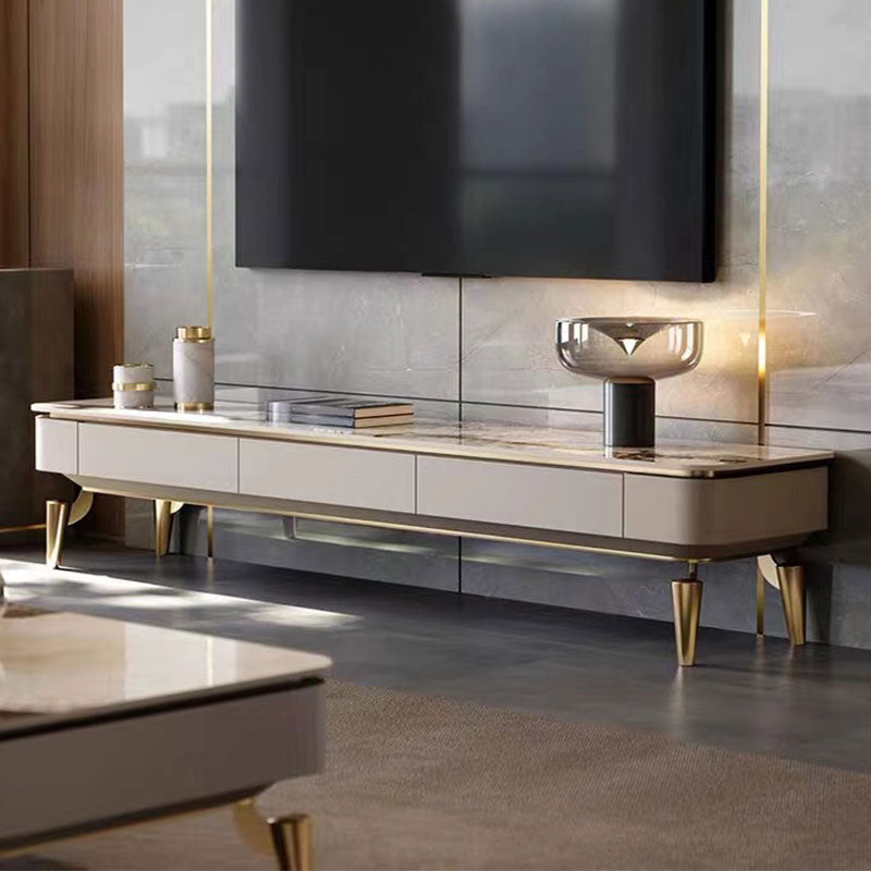 Stone Media Console Glam Cable Management TV Console with Drawers 87"L x 16"W x 16"H Clearhalo 'furn' 'furn_tv_stands_entertainment_centers' 'Furniture' 'Living Room Furniture' 'TV Stands & Entertainment Centers' 'TV Stands & Media Storage Furniture' 'tv_stands_entertainment_centers' 7181606