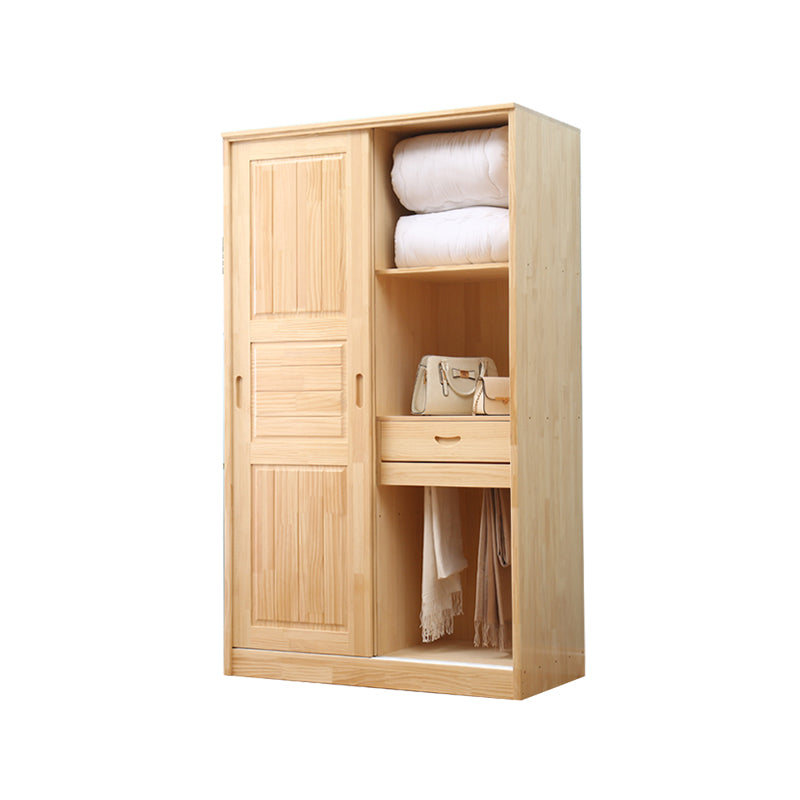 Modern Freestanding Wardrobe Pine Solid Wood Wardrobe with Drawer