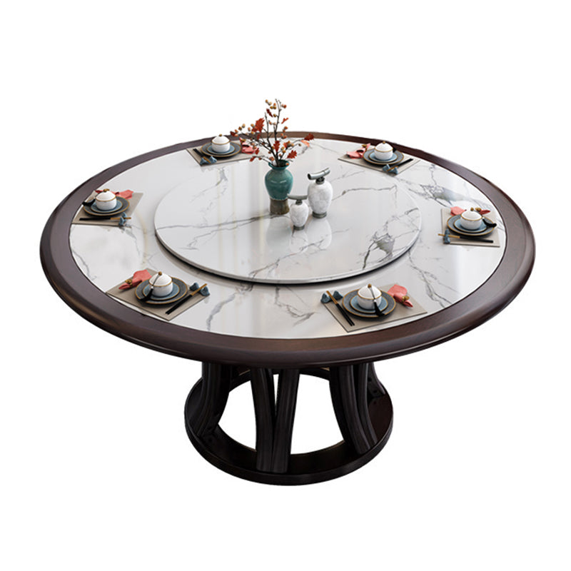 Gray Stone Top Dinette Table with Wooden Base Brown Round Home Dining Table