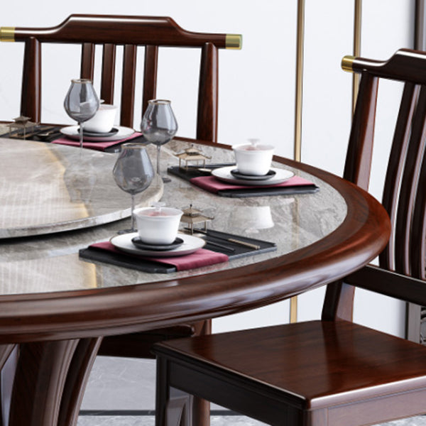 Gray Stone Top Dinette Table with Wooden Base Brown Round Home Dining Table