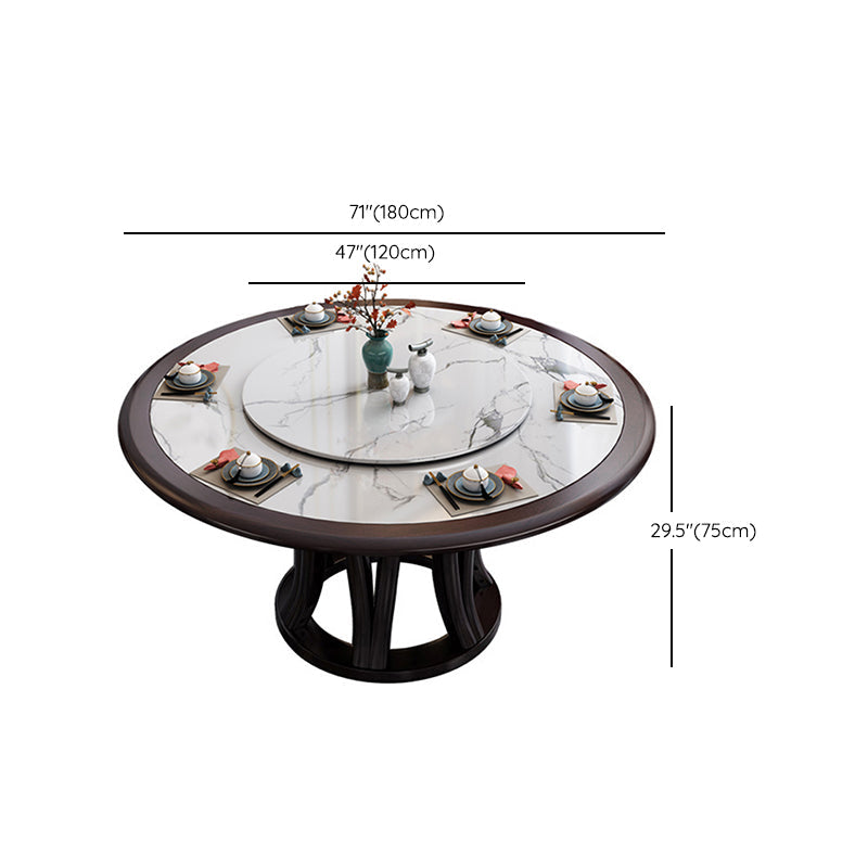 Gray Stone Top Dinette Table with Wooden Base Brown Round Home Dining Table