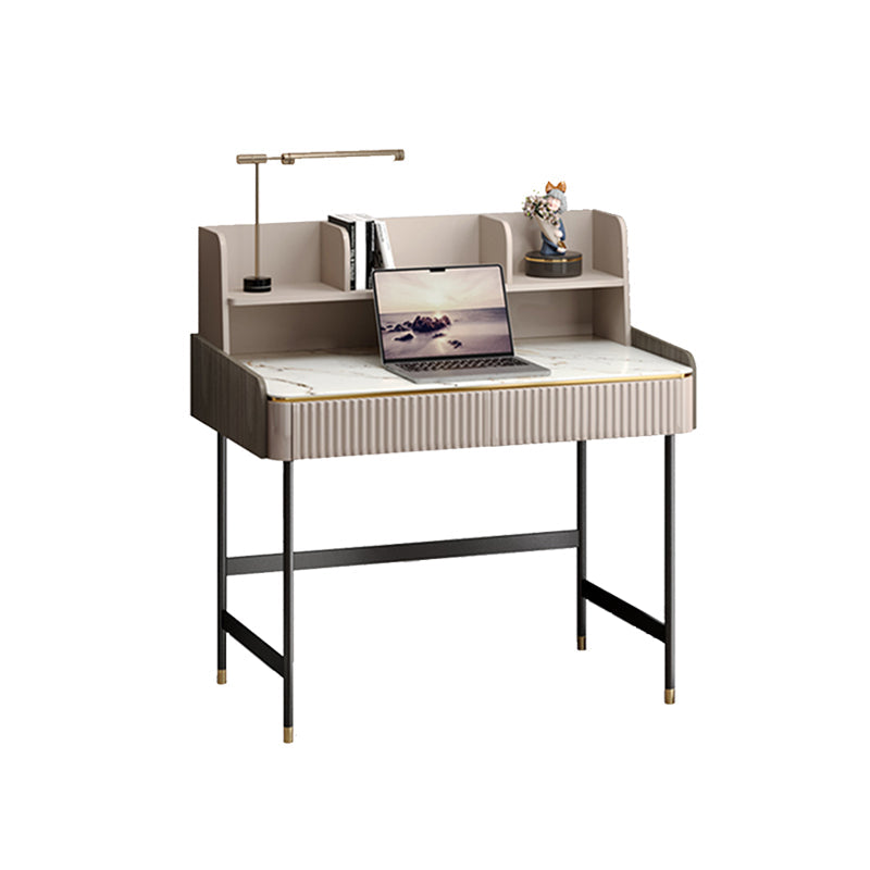Modern Style Grey Office Task Desk Rectangular Shape Writing Desk with Legs Table with Shelf Clearhalo 'furn' 'furn_office_desk' 'Furniture' 'Office Desks' 'Office Furniture' 'office_desk' 7185422
