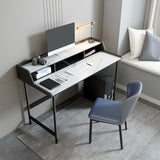 Contemporary Office Desk Rectangular Antique Finish Computer Desk with Metal Legs