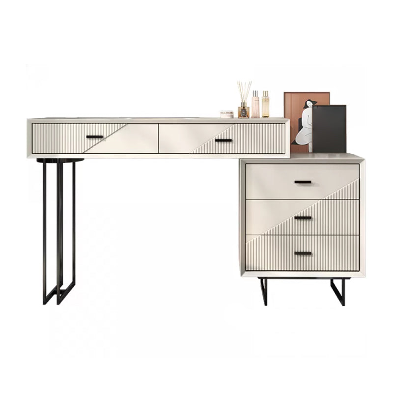 Scantina scandinava di vanità bianca in pietra a 5 cassetti da toeletta da toeletta