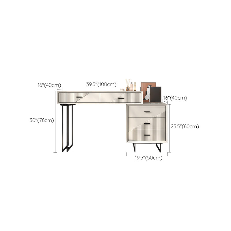 Scantina scandinava di vanità bianca in pietra a 5 cassetti da toeletta da toeletta