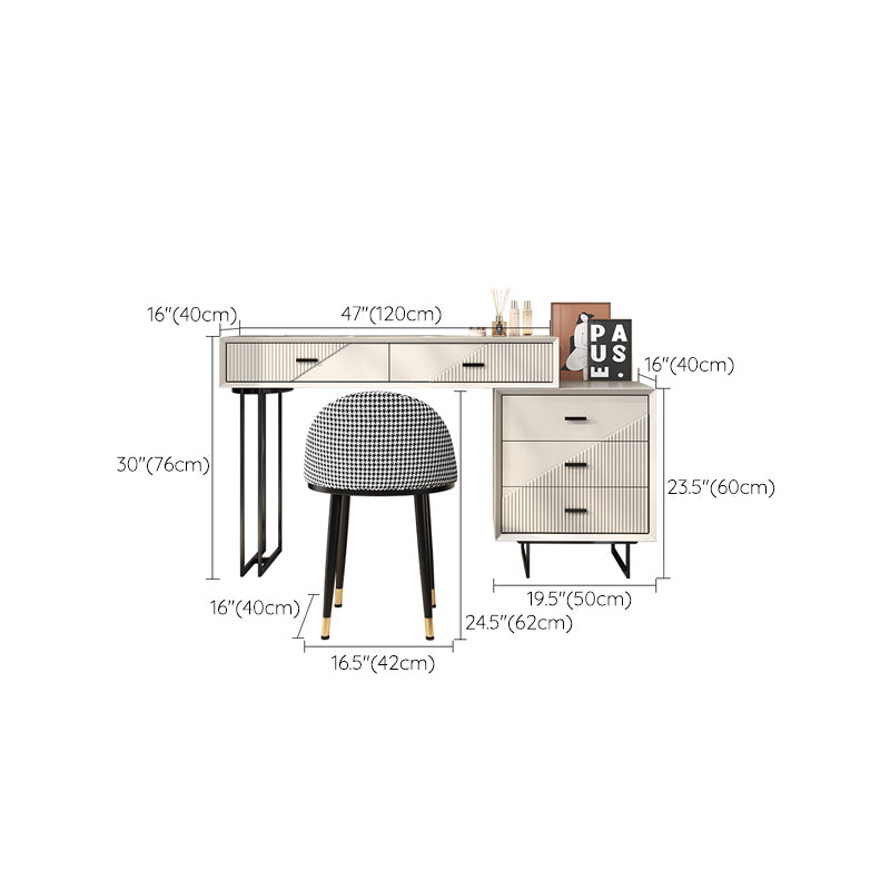 Scantina scandinava di vanità bianca in pietra a 5 cassetti da toeletta da toeletta