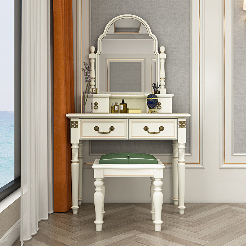 Sgabello da toeletta per trucco per vanità in legno massiccio vittoriano con specchio in bianco