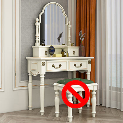 Sgabello da toeletta per trucco per vanità in legno massiccio vittoriano con specchio in bianco