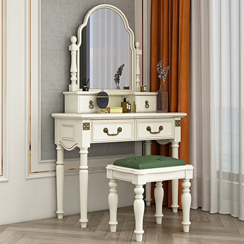 Sgabello da toeletta per trucco per vanità in legno massiccio vittoriano con specchio in bianco