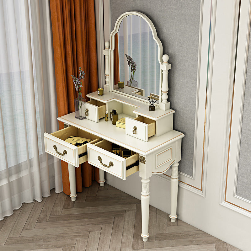 Sgabello da toeletta per trucco per vanità in legno massiccio vittoriano con specchio in bianco