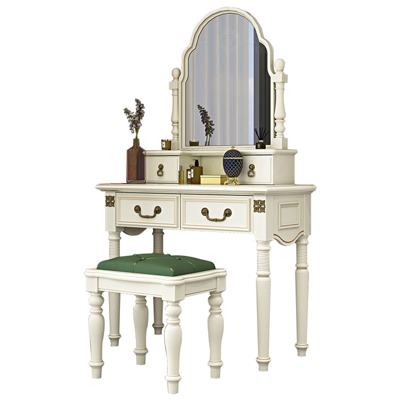 Sgabello da toeletta per trucco per vanità in legno massiccio vittoriano con specchio in bianco