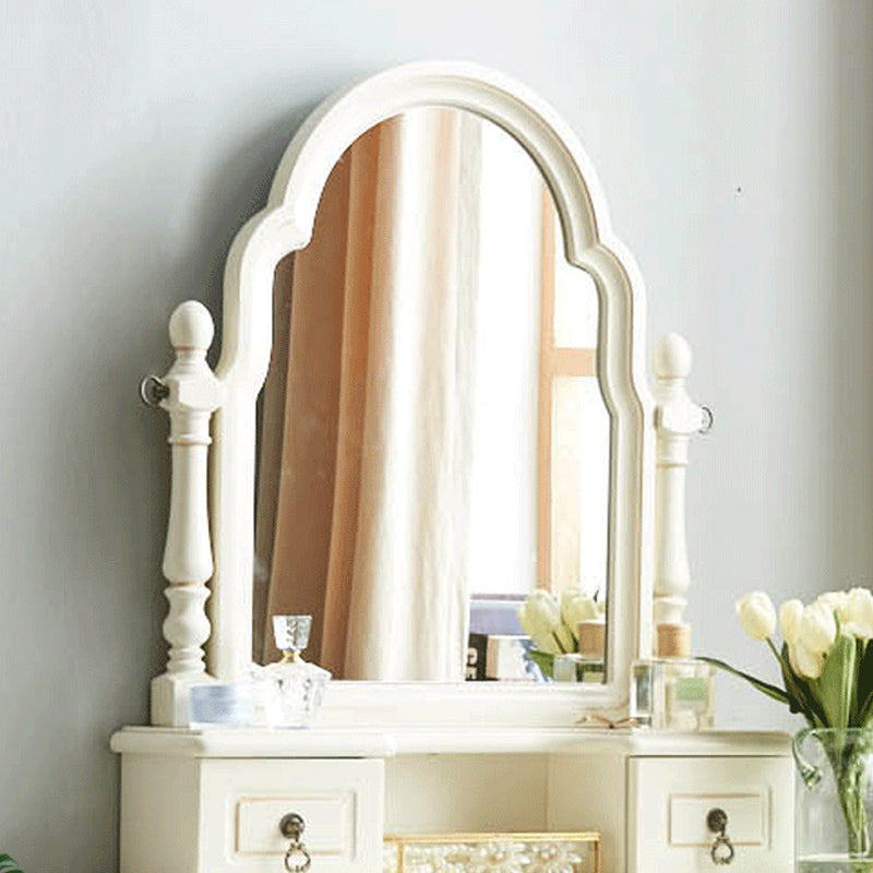 Sgabello da toeletta per trucco per vanità in legno massiccio vittoriano con specchio in bianco