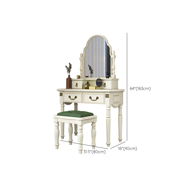 Sgabello da toeletta per trucco per vanità in legno massiccio vittoriano con specchio in bianco