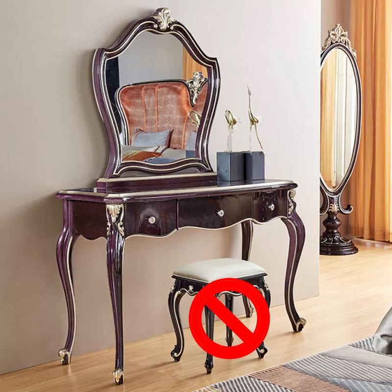 3-Drawers Mirror Table Dressing Table Victorian Solid Wood Make-up Vanity Makeup Vanity & Mirror Purple Clearhalo 'Bedroom Furniture' 'furn' 'furn_makeup_vanities' 'Furniture' 'Makeup Vanities' 'makeup_vanities' 7185927