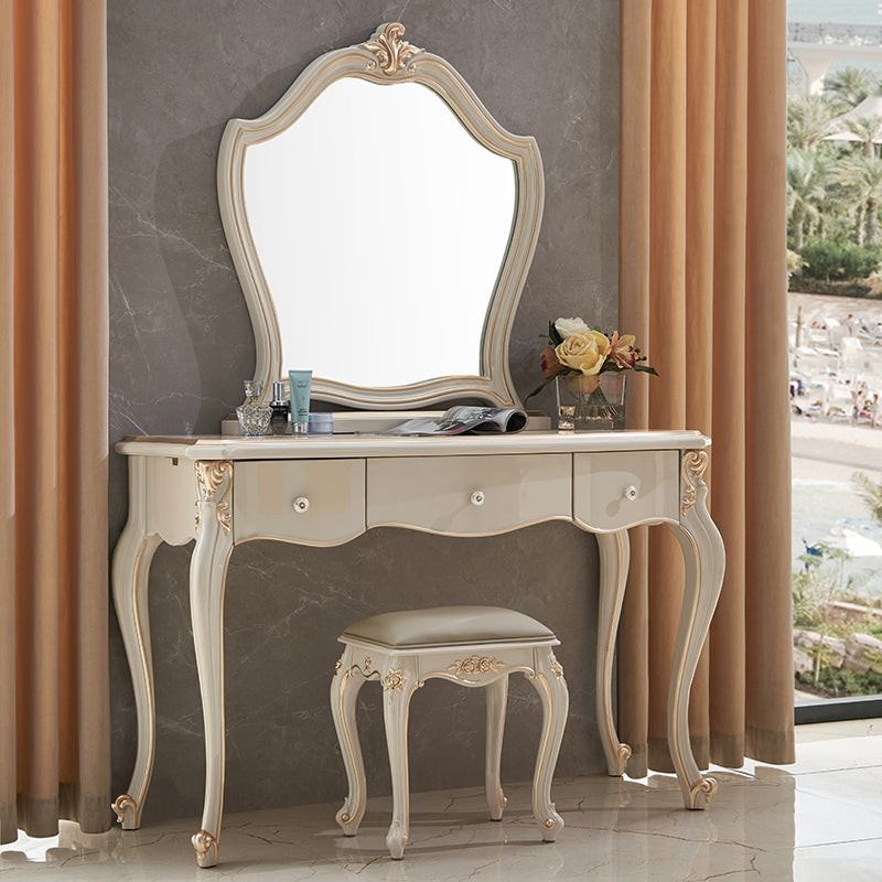 3-Drawers Mirror Table Dressing Table Victorian Solid Wood Make-up Vanity Clearhalo 'Bedroom Furniture' 'furn' 'furn_makeup_vanities' 'Furniture' 'Makeup Vanities' 'makeup_vanities' 7185928