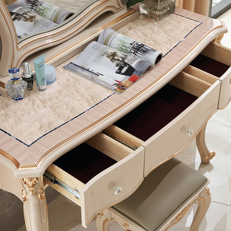 3-Drawers Mirror Table Dressing Table Victorian Solid Wood Make-up Vanity Clearhalo 'Bedroom Furniture' 'furn' 'furn_makeup_vanities' 'Furniture' 'Makeup Vanities' 'makeup_vanities' 7185932