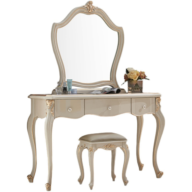 3-Drawers Mirror Table Dressing Table Victorian Solid Wood Make-up Vanity Clearhalo 'Bedroom Furniture' 'furn' 'furn_makeup_vanities' 'Furniture' 'Makeup Vanities' 'makeup_vanities' 7185933