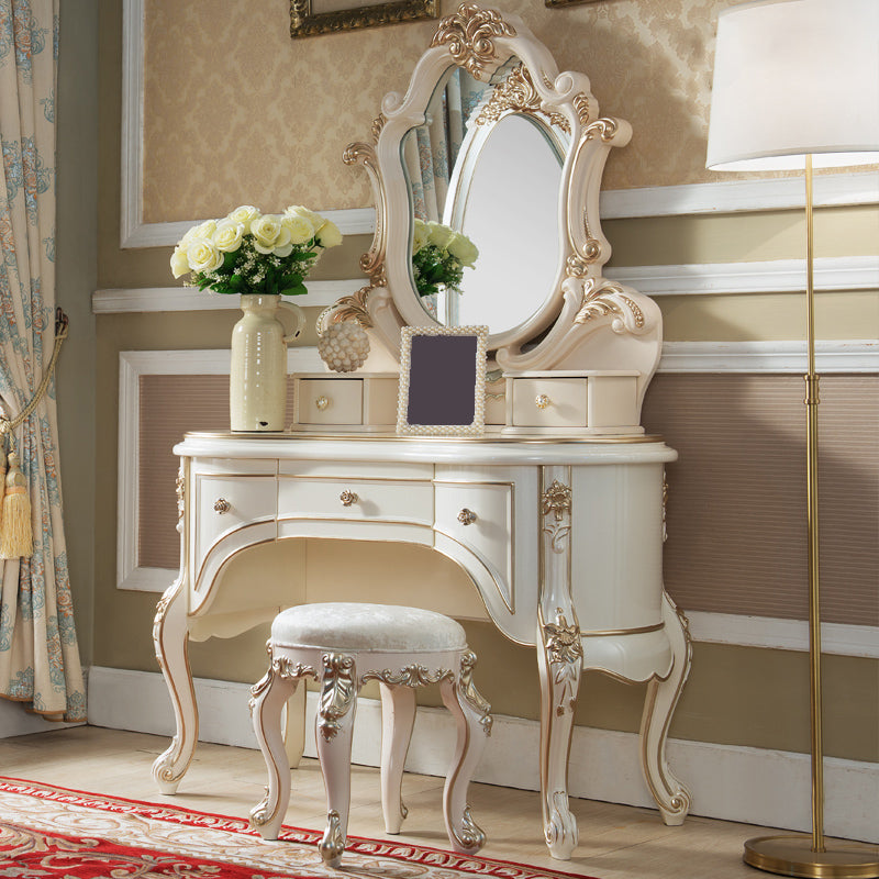 Mirror & 5 Drawers Makeup Vanity Dressing Table Solid Wood Dresser