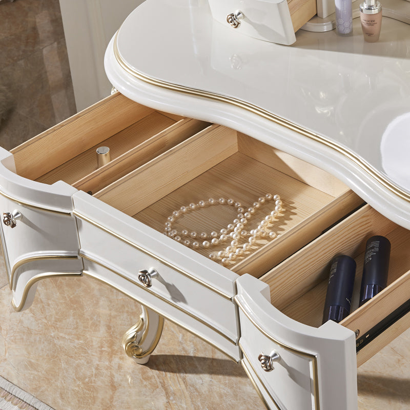 Mirror & 5 Drawers Makeup Vanity Dressing Table Solid Wood Dresser