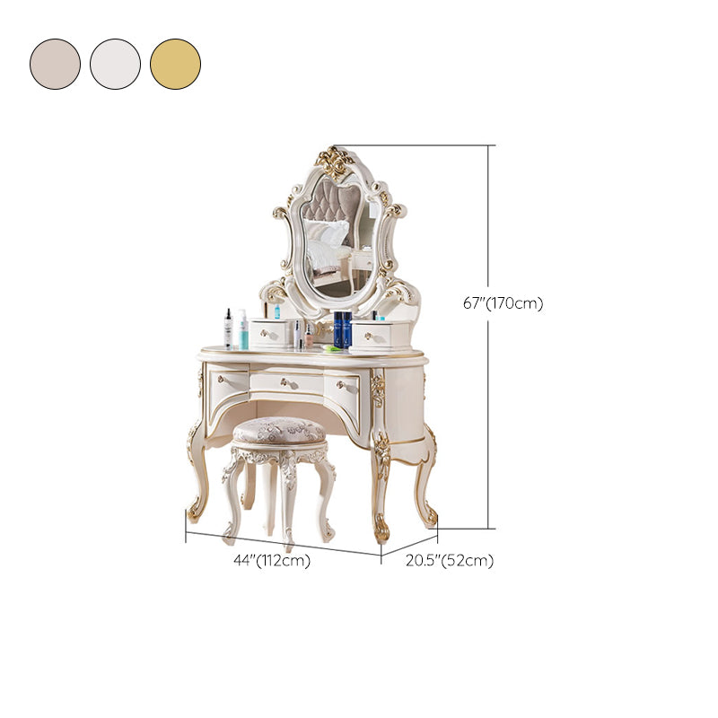 Mirror & 5 Drawers Makeup Vanity Dressing Table Solid Wood Dresser