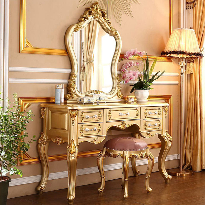 Victorian 19.68 "tavolo da trucco largo in legno massiccio di trucco con cassetti con cassetti