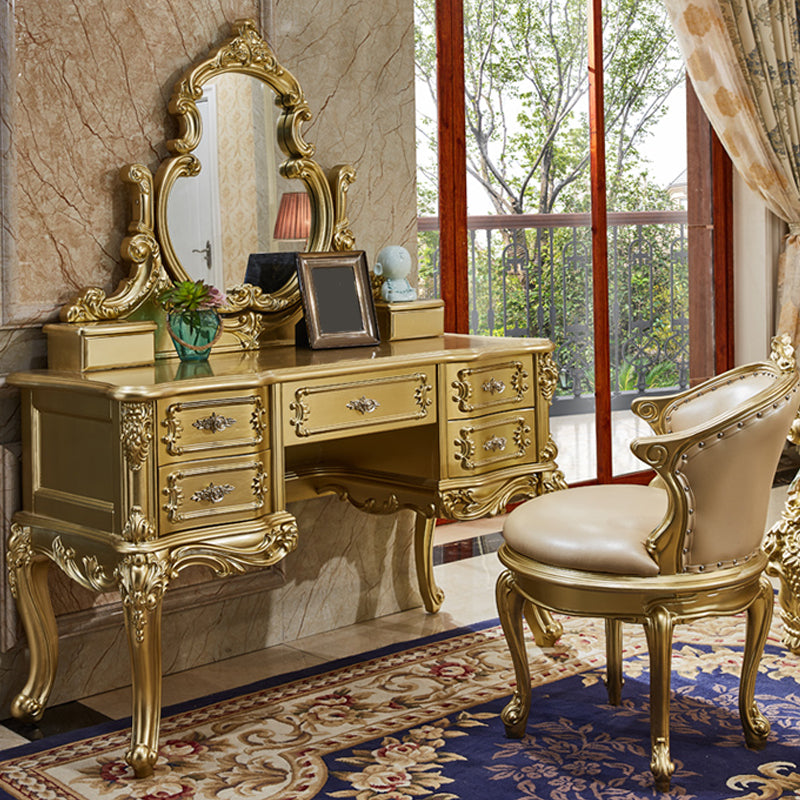 Victorian 19.68 "tavolo da trucco largo in legno massiccio di trucco con cassetti con cassetti