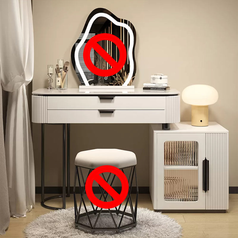 Eigentijdse stenen top ijdelheid tafel ingesteld met spiegel en ontlasting glamourle leistaftafel