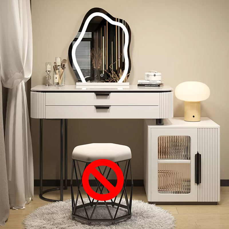 Eigentijdse stenen top ijdelheid tafel ingesteld met spiegel en ontlasting glamourle leistaftafel