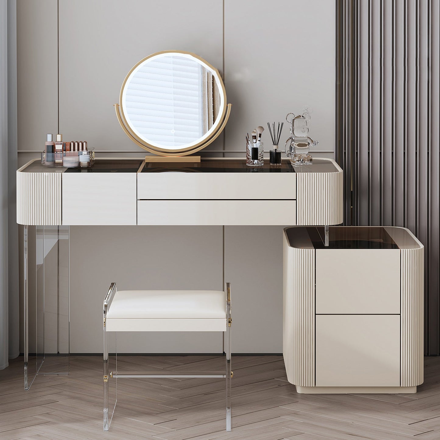 Set da tavolo da toeletta da toeletta per vanità per trucco da letto glam