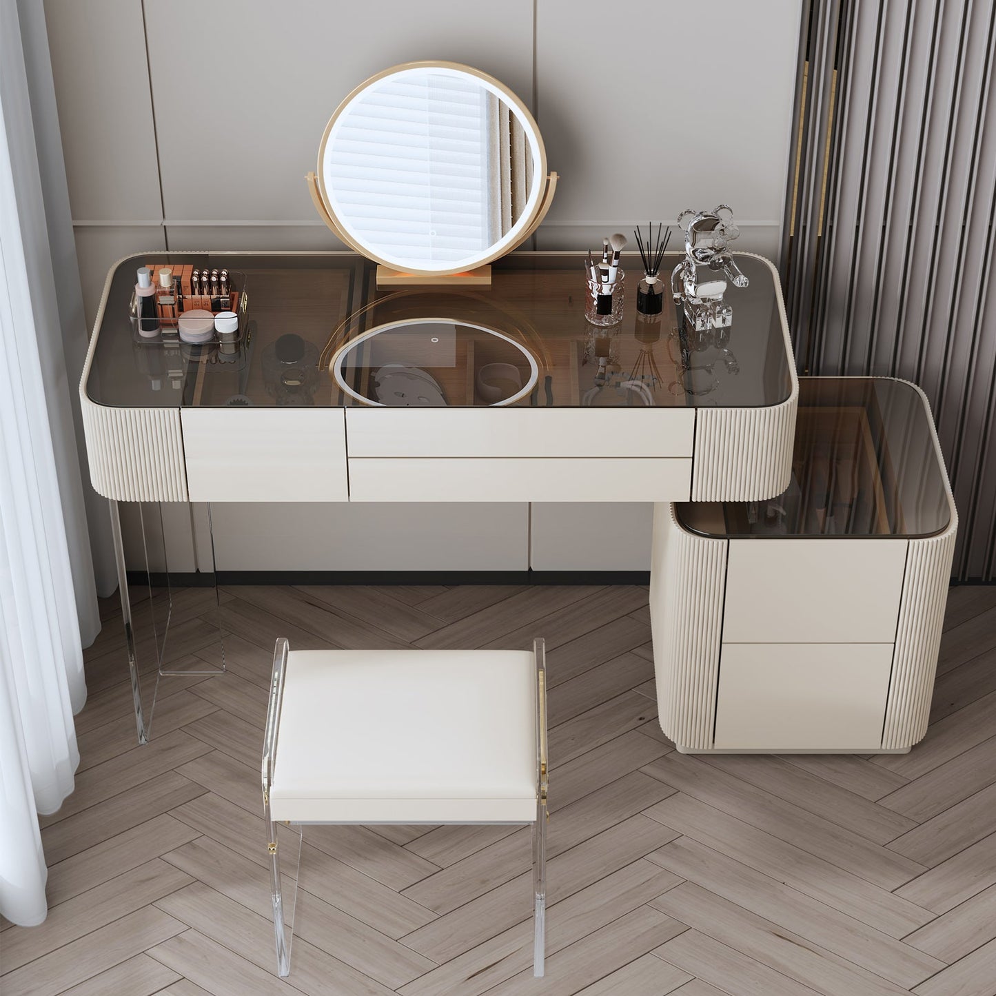 Set da tavolo da toeletta da toeletta per vanità per trucco da letto glam